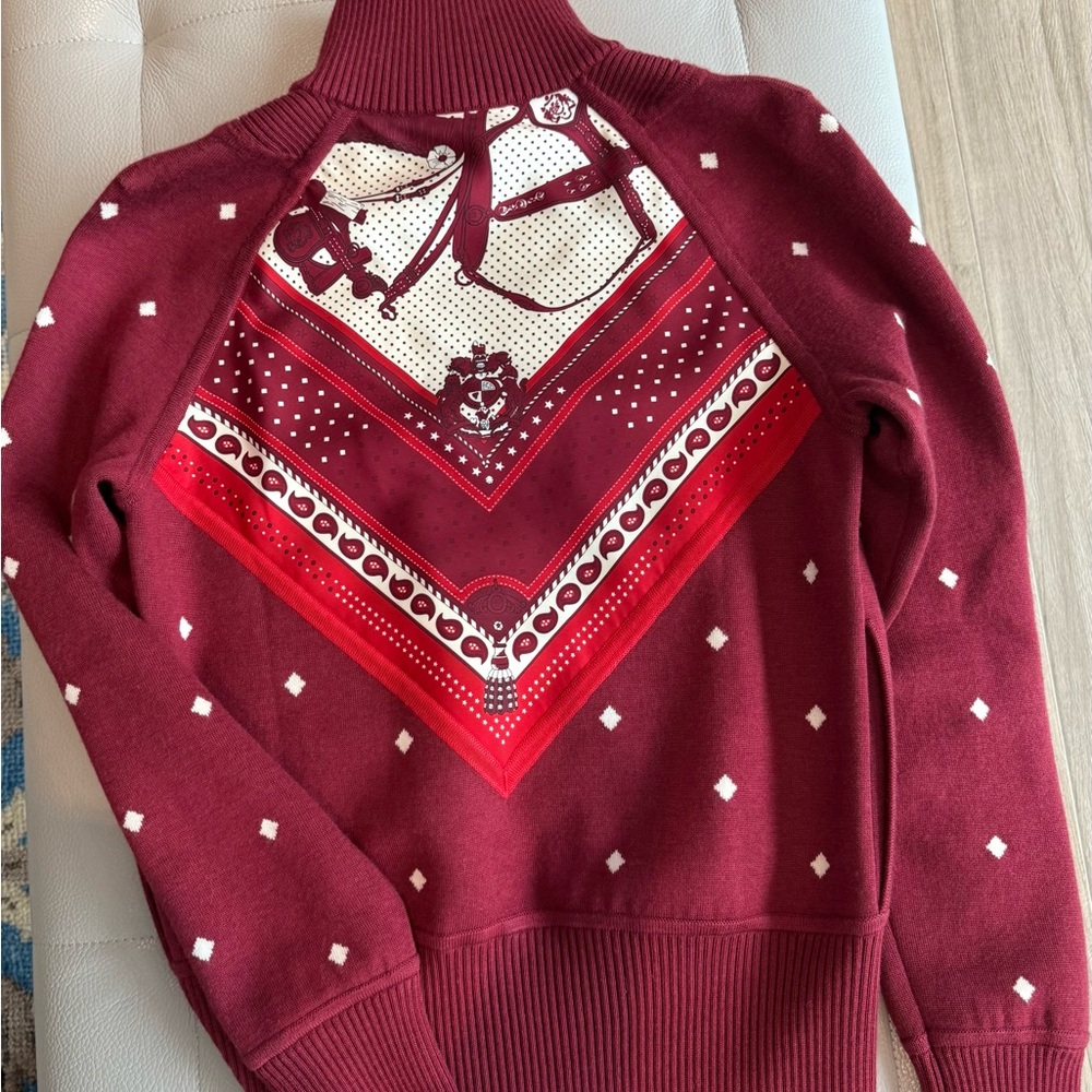 Hermes Burgundy Turtleneck Sweater with Scarf Accent